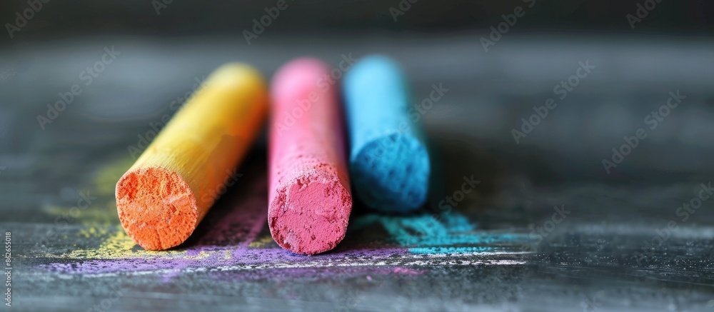 Leinwandbilder close-up image of chalk on a chalkboard with copy space image.