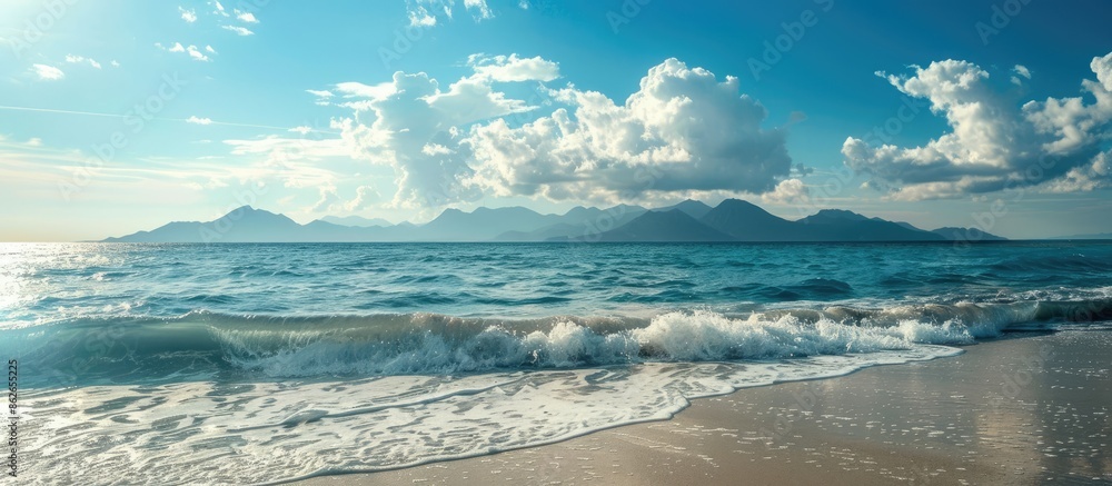Poster view of the stunning sea from the shore with copy space image.
