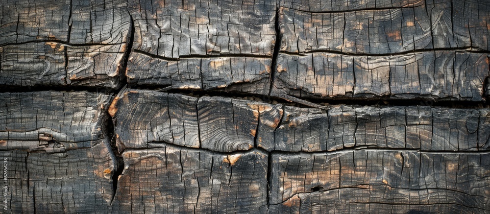 Poster Nature background featuring an aged wooden texture with horizontal cracks creating a captivating visual. Perfect for using as a copy space image.