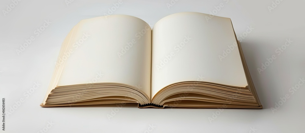 Poster an open book diary featuring empty pages against a white backdrop, ideal as a copy space image.