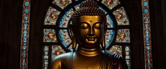 Obraz premium Vesak Day Creative Concep Buddha portrait stained glass window s