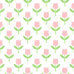 Flowers seamless pattern with pink tulip flowers. Pink tulips seamless patterns on white background.