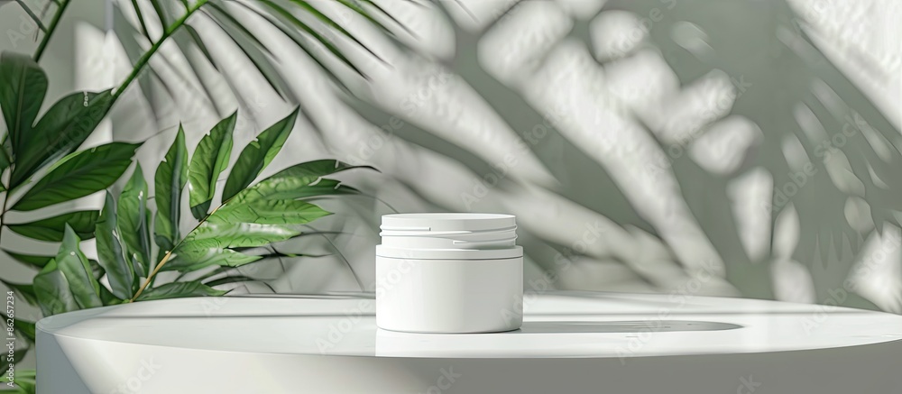 Aufkleber product identity is highlighted in a stylish white cream jar mockup on a white table against a white