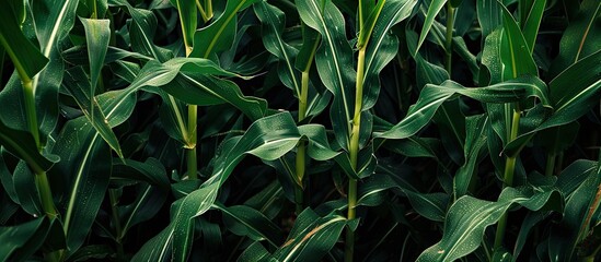 Naklejka premium High-quality photo of a corn plantation with maize agriculture, featuring lush green landscaping and ample copy space image.