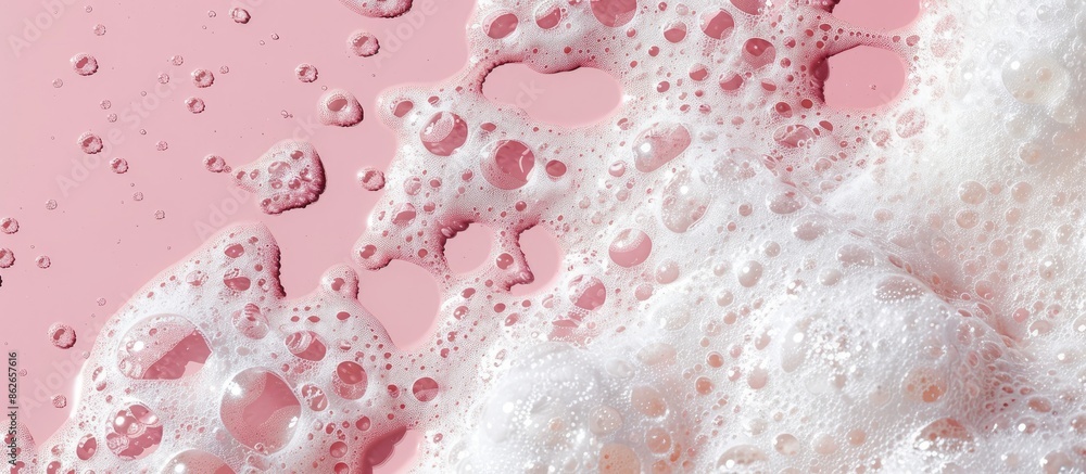 Poster pink background with copy space image featuring white foamy bubbles.