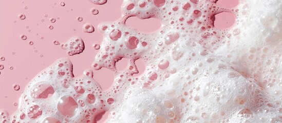 Fototapeta premium Pink background with copy space image featuring white foamy bubbles.