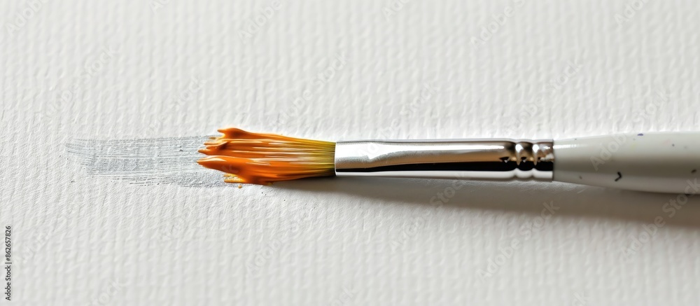 Poster Overhead view image of a paintbrush on a white paper with copy space available for use.