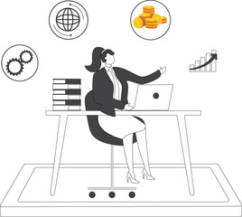 Network connections Businesswoman, Computer, Desk, Finance, Office, Portability