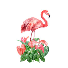Tropical Composition with Flamingo in the Greenery
