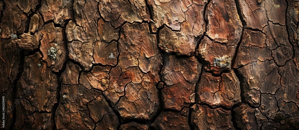 Aufkleber An aged tree surface displaying a pattern of worn brown cracks, suitable for using as a background and copy space image.