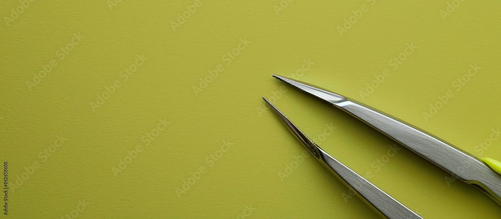 Poster Top view of needle-nose pliers on an olive background with ample copy space image.