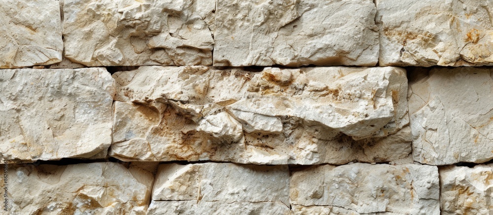 Aufkleber Close-up view of a textured beige stone wall background with space for additional images or text.