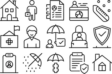 Insurance, Policy related concept editable stroke outline icons isolated on white background flat vector illustration