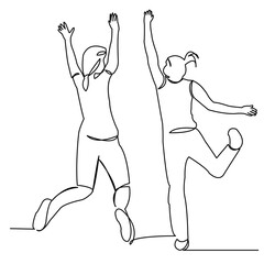 continuous single drawn one line teenager talking hand-drawn picture silhouette. Line art. two...