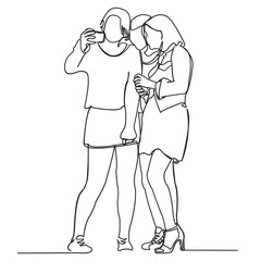 continuous single drawn one line of the girl shoots a selfie hand-drawn picture of the silhouette. Line art. photograph themselves on the phone
