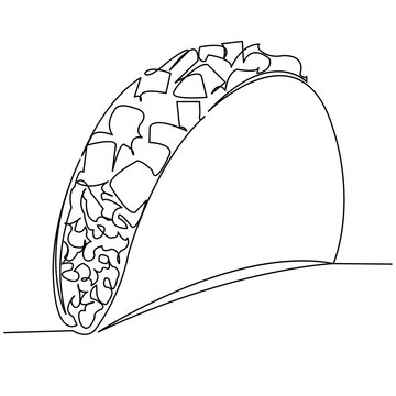 recommend clip art: continuous single drawn one line taco hand-drawn picture silhouette. Line art. Mexican food tacos