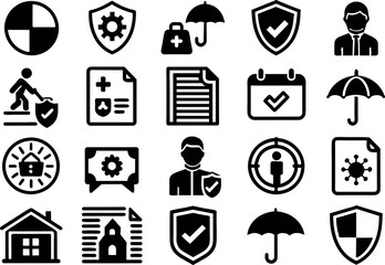 Insurance, Policy related concept editable stroke outline icons isolated on white background flat vector illustration