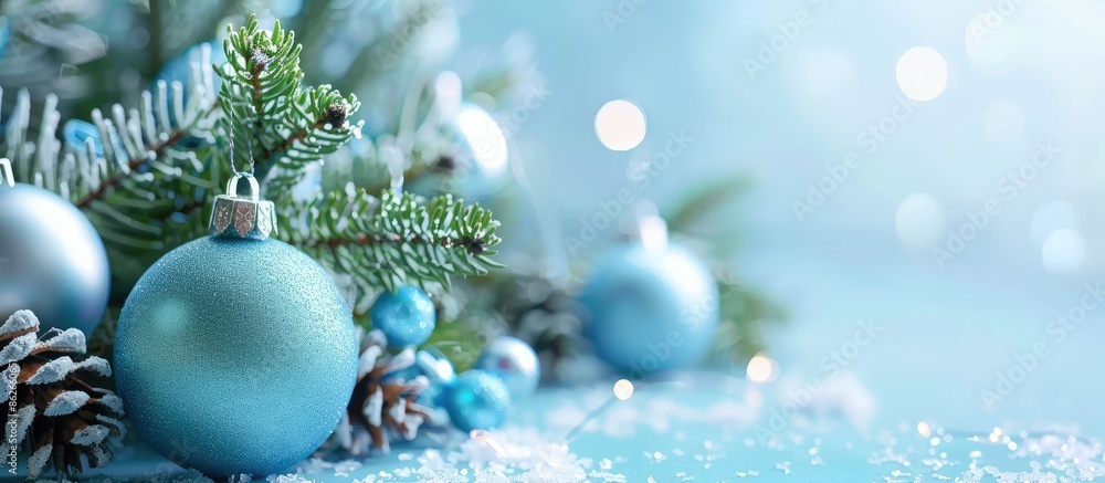Aufkleber Blue background Christmas setting with space for holiday message in a greeting card copy space image.