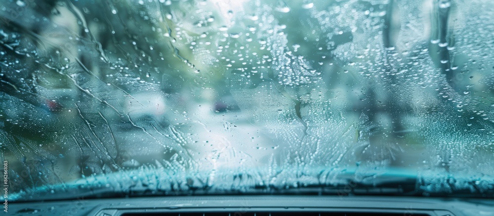 Aufkleber Rainy day background featuring a frosted windshield with copy space image.