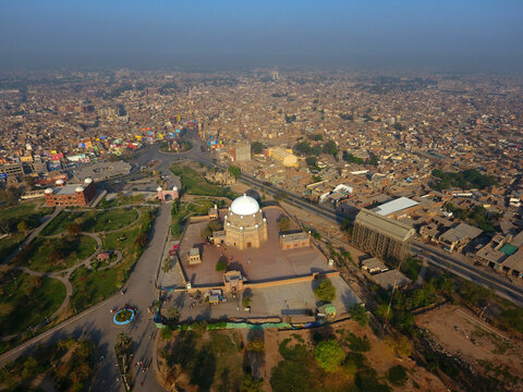 Aerial view of Tomb of Hazrat Shah Rukn-e-Alam, Multan, Pakistan.