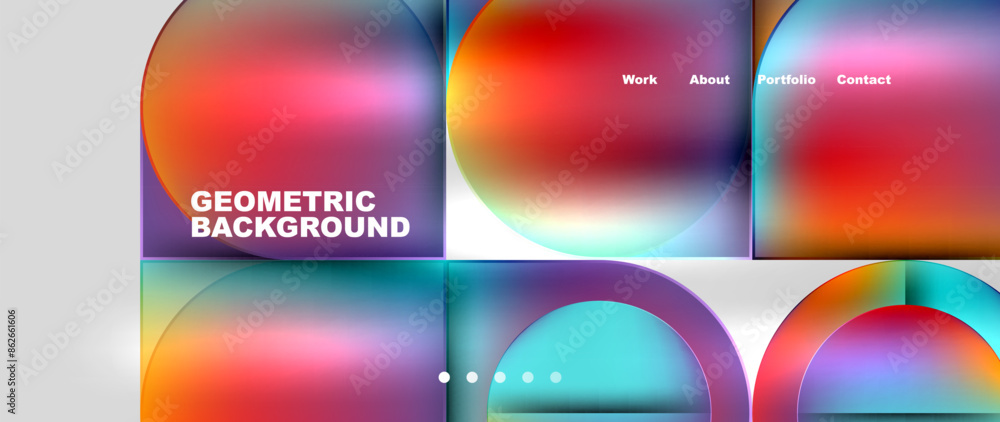 Poster bright colorful squares with round elements minimal geometric background. vector illustration for wa