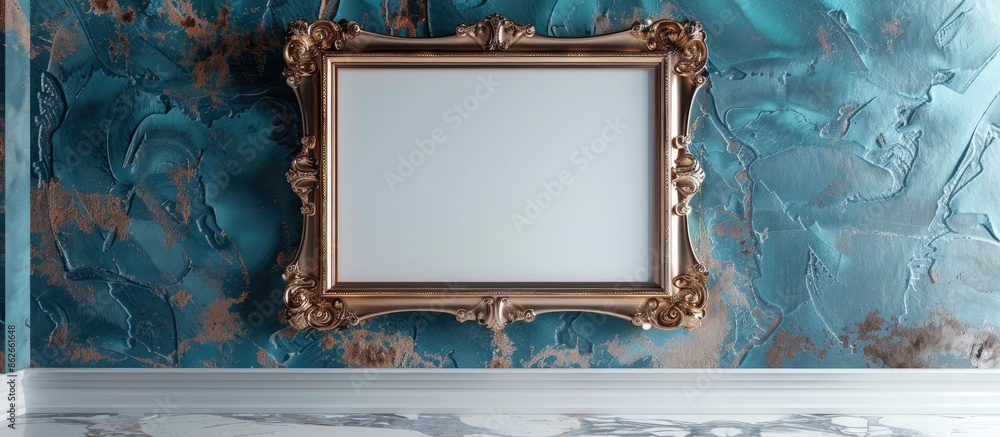 Poster Baroque frame mockup elegantly displayed on a wall with copy space image.