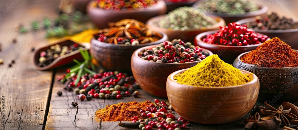 Poster Spice aroma adds flavor to dishes. Copy space image. Place for adding text and design