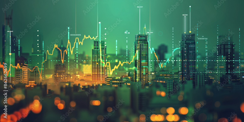 Poster illustration of the residential real estate developers market. a graph or chart showing the drop in 