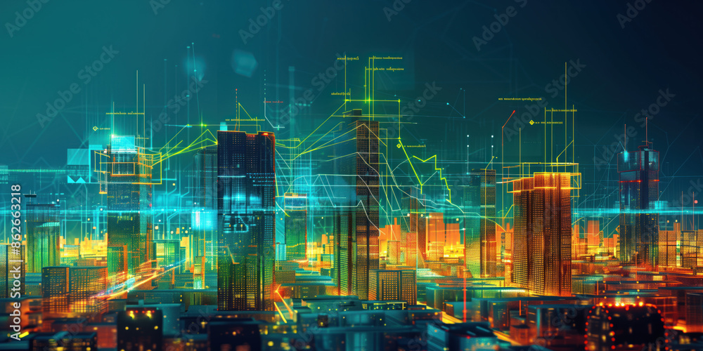 Poster illustration of the residential real estate developers market. a graph or chart showing the drop in 