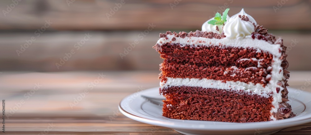 Aufkleber a slice of cake sits on a plate with a blank space for additional uses.