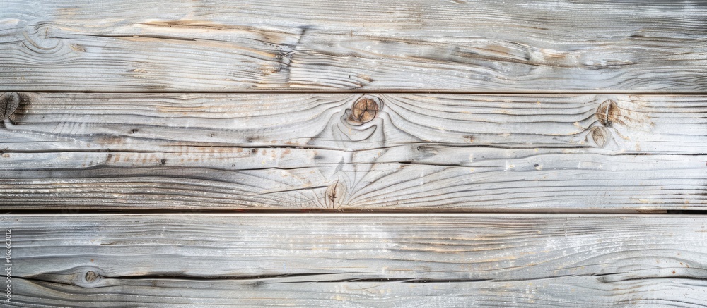 Poster Top view of a weathered wooden background with a light gray color and rustic texture, perfect for a copy space image.