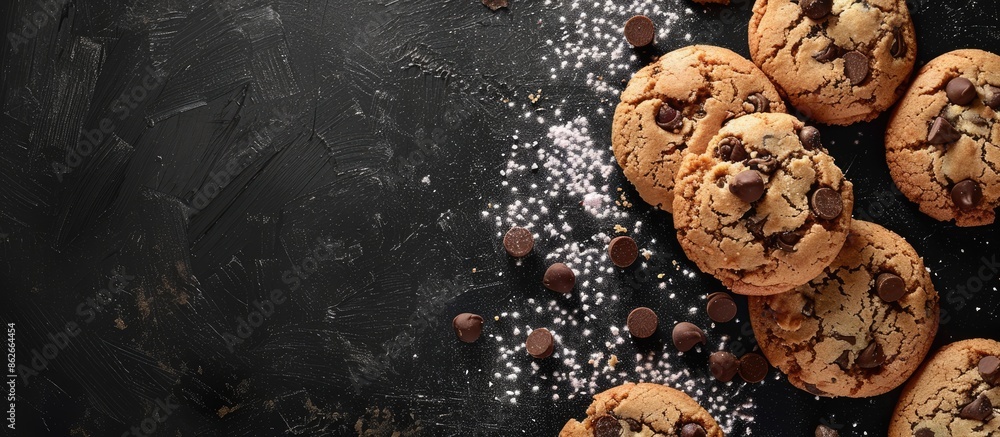 Aufkleber Cookies viewed from above on a background with black and white colors, creating a visually appealing copy space image.