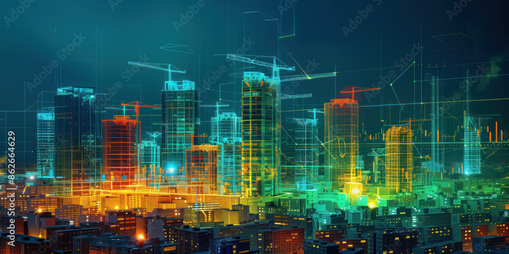 Poster illustration of the residential real estate developers market. a graph or chart showing the drop in 