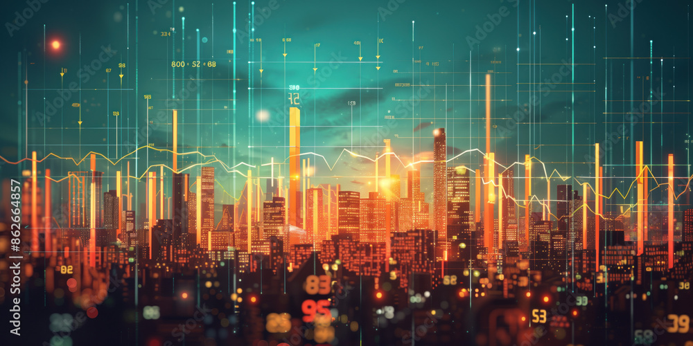 Poster illustration of the residential real estate developers market. a graph or chart showing the drop in 