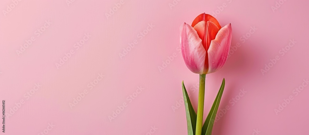 Poster A tulip placed against a soft pink background, creating a serene copy space image.