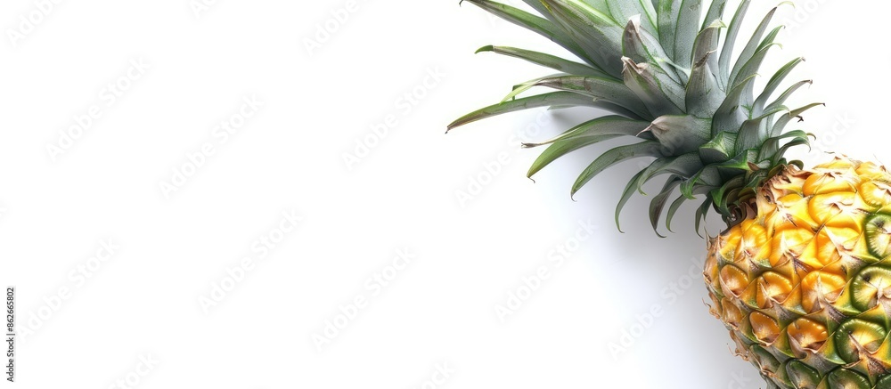 Poster A pineapple displayed on a white backdrop with room for text or graphics in the picture. Copy space image. Place for adding text and design