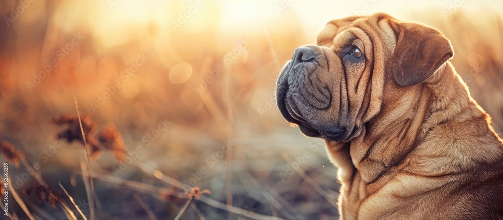 Poster elderly sharpei dog in a serene setting, ideal for a copy space image