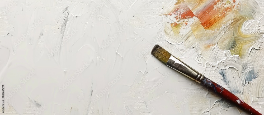 Leinwandbilder overhead view image of a paintbrush on a white paper with copy space available for use.