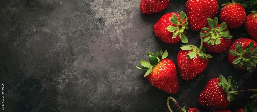 Poster newly picked strawberries with a copy space image.