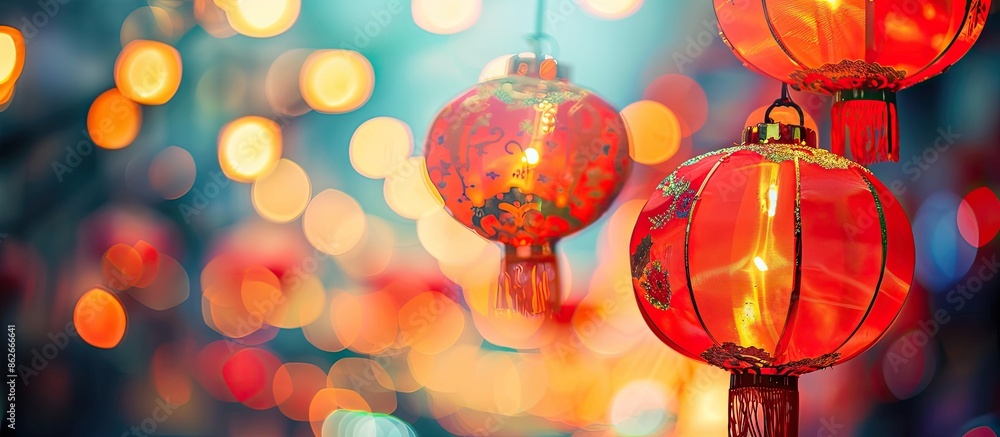Poster bokeh background with copy space image for christmas or chinese new year lights.