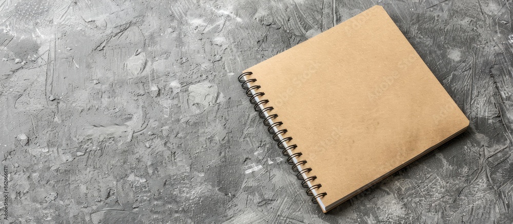 Aufkleber Top view of a brown kraft paper notebook placed on a gray concrete surface with ample copy space for additional images.