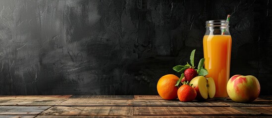 Fresh juice inscribed with chalk on a blackboard featuring copy space image.