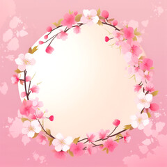 circle decorated sakura flowers on background.