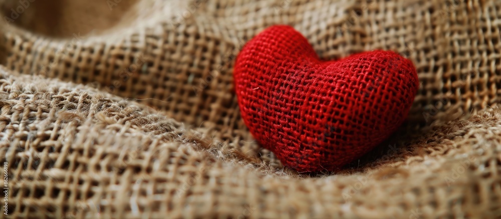 Leinwandbilder A red heart-shaped object is shown on a piece of fabric with a lot of space around it for additional content in the image.