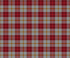 Plaid pattern, red, white, yellow, red, seamless for textiles, and for designing clothing, skirts, pants or decorative fabric. Vector illustration.