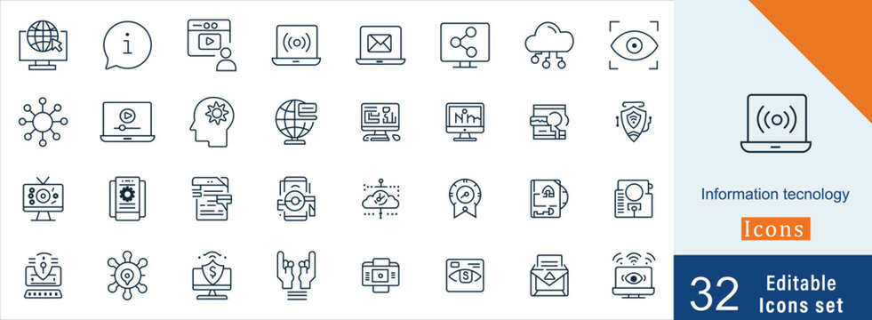 Intelligence related line icon set. Machine learning collection. Mind, Deep learning, brain, network, smart icons. Editable stroke
