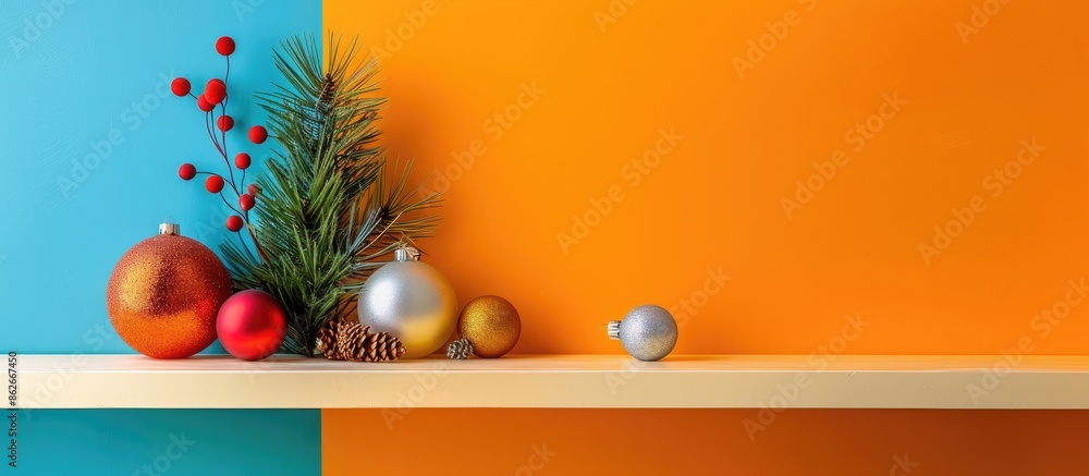 Leinwandbilder elegant shelf with decorations on a colorful backdrop, perfect for a copy space image.
