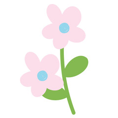 Illustration of pastel pink flowers and green leaves for plants, tree, floral print, nature, garden, cute patches, shirt print, sticker, logo, icon, blossom, spring, summer, toy, doll, decorations