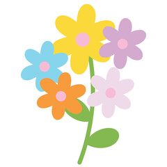 Illustration of pastel flowers and green leaves for plants, tree, floral bouquet, nature, garden, cute patch, shirt print, brooch, sticker, logo, icon, blossom, spring, summer, toy, doll, home decor