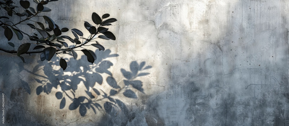 Leinwandbilder blurry shadow of a leafy tree against a gray wall background with empty copy space image.